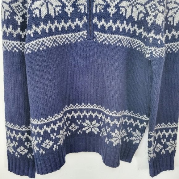 ST.JOHN’S Bay Wool Fair Isle Sweater Medium Navy Snowflake Half Zip Pullover - Picture 4 of 10